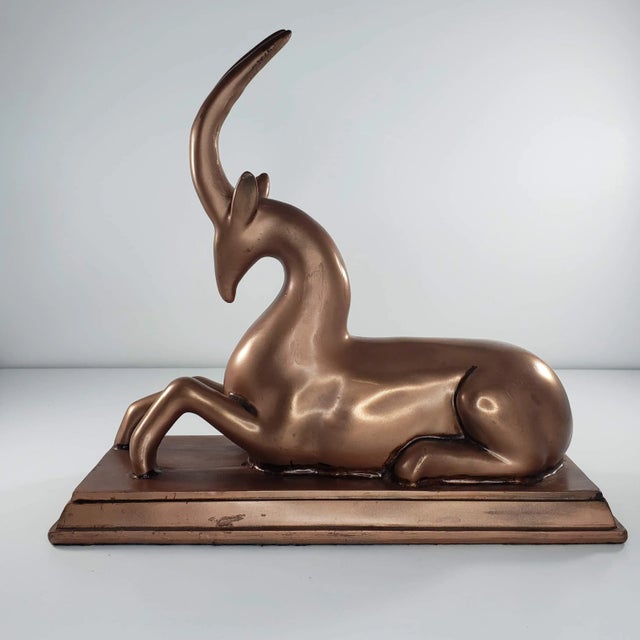 Textile Late 20th Century Art Deco Copper Colored Gazelle Impala Deer Statue Figurine For Sale - Image 7 of 12