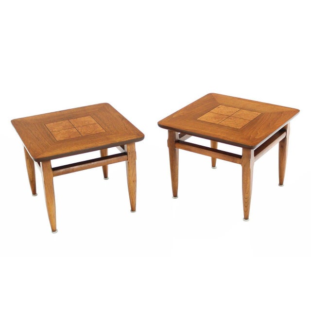 Mid-Century Modern Set 3 Three American Burl Walnut Square End Side Occasional Tables Stands MINT! For Sale - Image 3 of 10