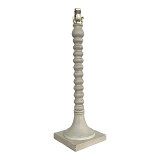 Vintage Patinated Carved Bobbin Lamp For Sale