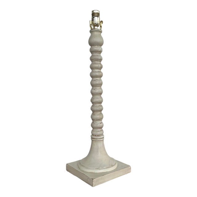 Vintage Patinated Carved Bobbin Lamp For Sale