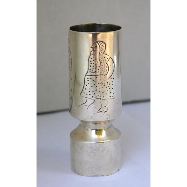 Sanborn Mexican Sterling Late 20th Century Rare Silver Plate Sanborns Double Jigger Holloware Barware With Etched Design For Sale - Image 4 of 8