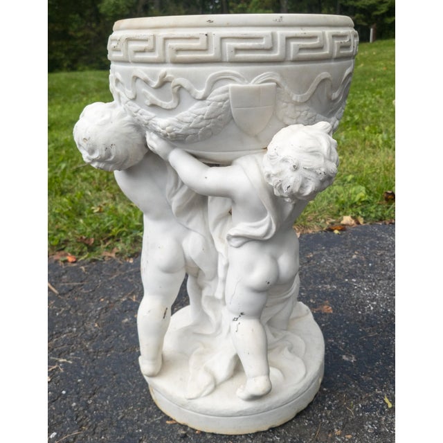 Late 19th Century 19th Century Italian Carved White Marble Garden Planter With Cherubs For Sale - Image 5 of 12