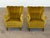 Scandinavian wingback lounge chairs from the 1940s, retaining their original olive-green velvet throughout. The channel-...