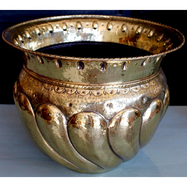 Large Baroque Brass Repousée Cachepot With Bold Gadrooning For Sale - Image 6 of 12
