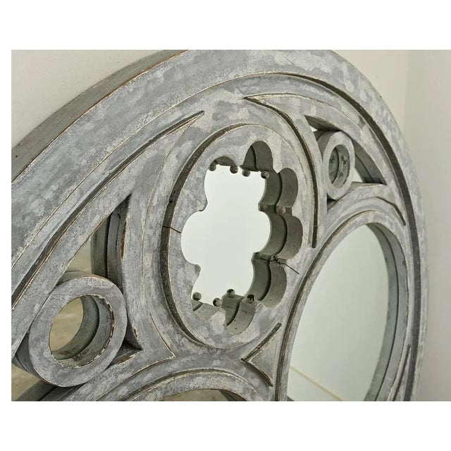Wood French Vintage Architectural Round Window Mirror For Sale - Image 7 of 8