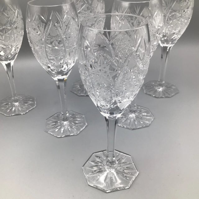 Star Pattern Crystal Wine Glasses Antique Deep Cut -Set of 6 For Sale - Image 4 of 13