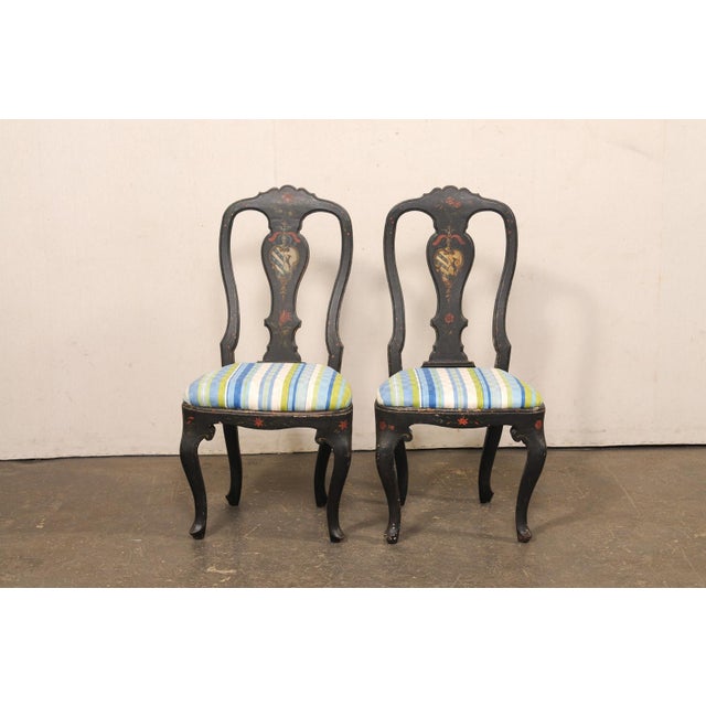 Coffee French Country Pair Painted Chairs, 19th C. For Sale - Image 8 of 11