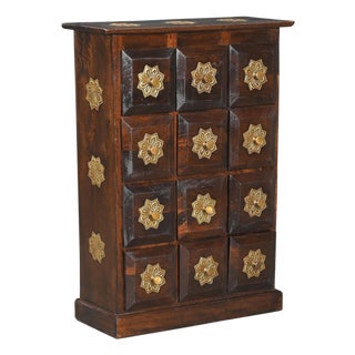 1990s Solid Wood Narrow Chest of Drawers With Brass Accents For Sale