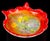 Beautiful vintage Murano bright orange rim, yellow and green patches, with silver flecks Italian art glass seashell shaped...