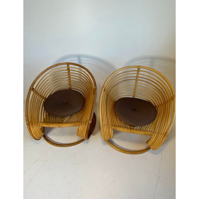 Mid-Century Modern Curved Bamboo Rattan Pretzel Swirl Armchair, 1980s, Set of 2 For Sale - Image 3 of 8