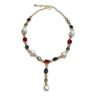 Bochic "Capri" Ruby, Emerald & Blue Sapphire Necklace Set In 18K & Silver For Sale