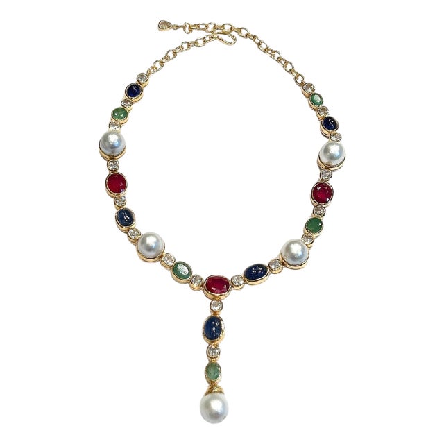 Bochic "Capri" Ruby, Emerald & Blue Sapphire Necklace Set In 18K & Silver For Sale