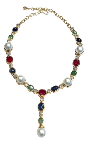Bochic "Capri" Ruby, Emerald & Blue Sapphire Necklace Set In 18K & Silver