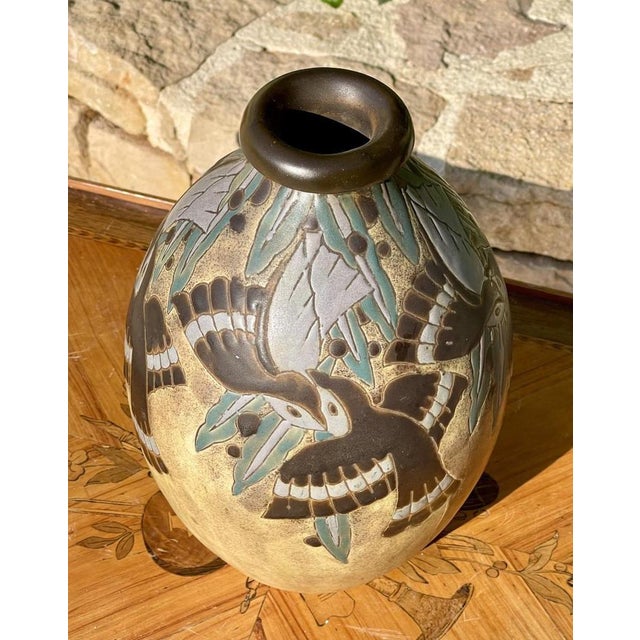 Stoneware Vase with Swallows from Boch Keramis For Sale - Image 6 of 13