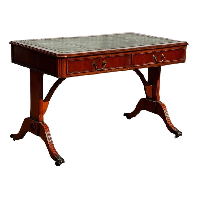Regency Style Desk with Green Leather Top For Sale