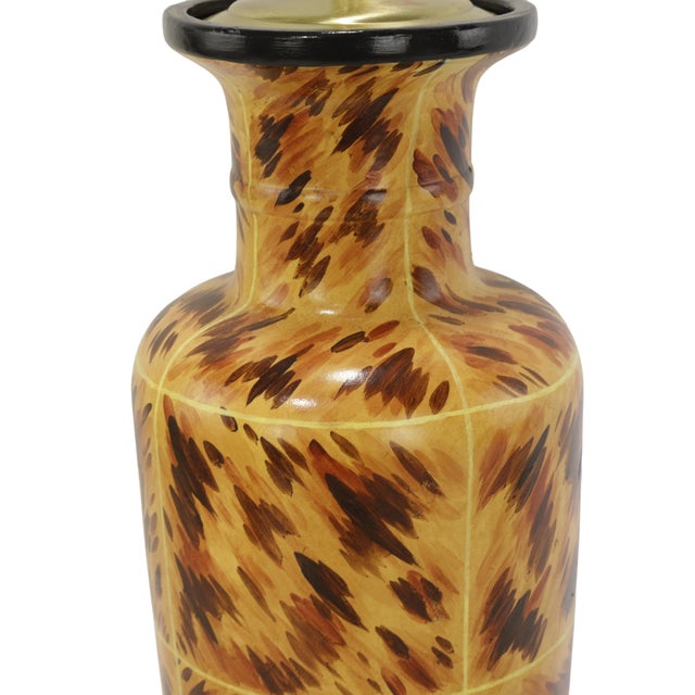 A Pair of Early 21st-Century Hand-Painted Tortoiseshell-Patterned Art Ceramic Table Lamps For Sale In New York - Image 6 of 11