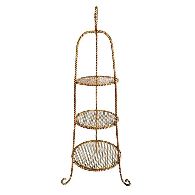 Mid 20th Century Mid 20th Century Italian Gold Tole Rope 3-Tier Conservatory Etagere For Sale - Image 5 of 6