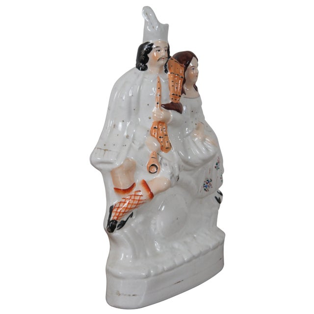 English Antique Late 19th Century Staffordshire Porcelain Figurine Faux Clock Scottish Couple For Sale - Image 3 of 13