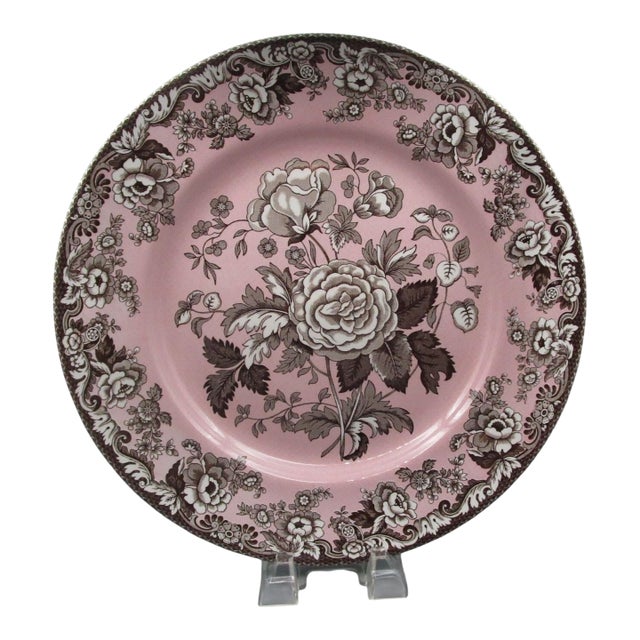Spode Archive Collection British Flowers Rosa 12" Pink Chop Plate Serving Platter Made in England Vintage 2007 For Sale