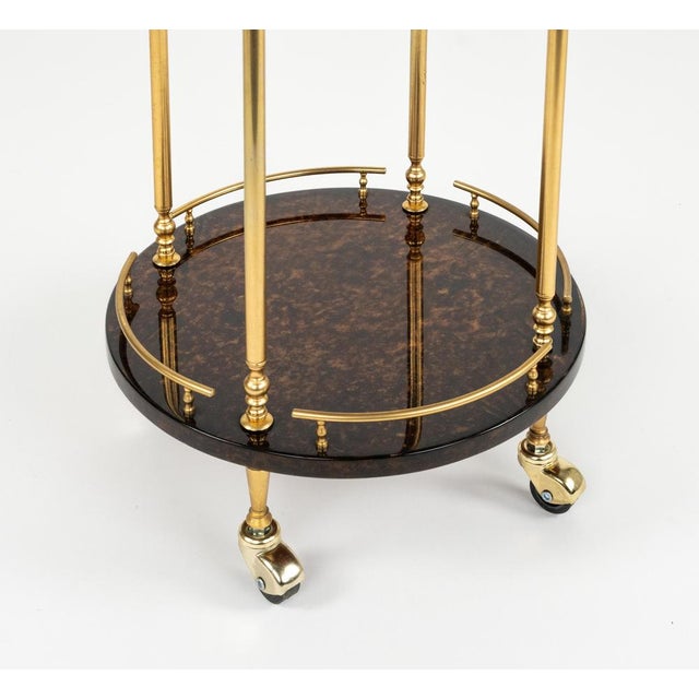Mid-Century Modern Serving Bar Cart in Goatskin and Brass by Aldo Tura, 1960s For Sale - Image 12 of 17