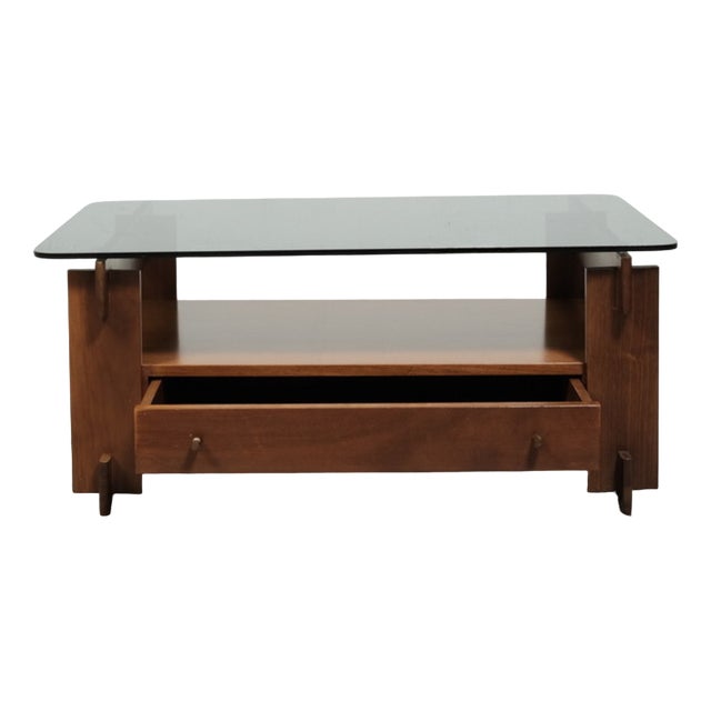 Mid-Century Wood and Smoked Glass Coffee Table, Italy, 1960s For Sale