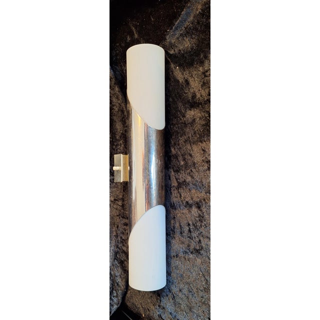 Vintage Minimalist Wall Lamp with Chrome-Plated Metal Frame and Two White Opal Glass Shades, 1970s For Sale - Image 4 of 7