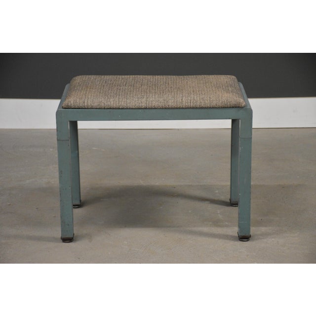 An art deco 1930’s metal bench designed by Norman Bel Geddes for Simmons Furniture in a new beige tweed fabric and...