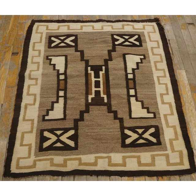 1930s Gray Geometric Kilim Antique American Navajo Carpet 3' 2'' X 3' 6'' Flatweave Wool Rug For Sale In New York - Image 6 of 9
