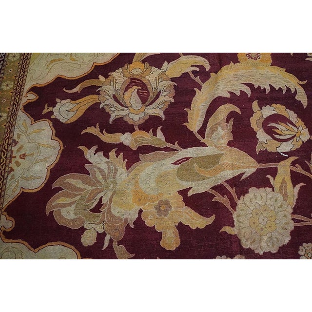 Art Deco Elegant Maroon Red and Beige Color With Palmettes and Bracketing Leaves Design Antique Amritsar Rug For Sale - Image 3 of 12