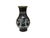This elegant black metal vase features a bulbous body and a smoothly flared rim framed in a warm brass tone. The dark...