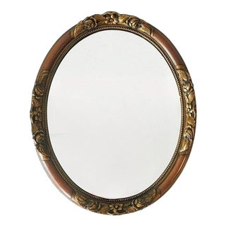 Vintage Baroque Italian Oval Faceted Mirror in Gold Brown with Floral Decoration, 1950s For Sale