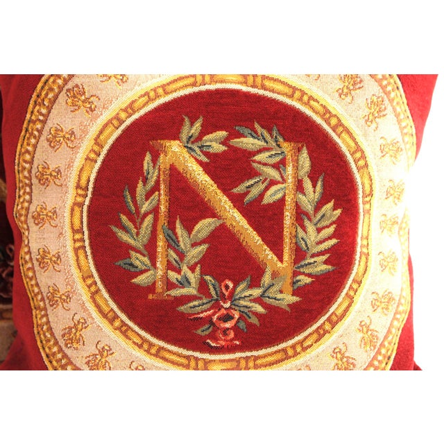 Pair of French Embroidered Napoleon Pillows by Jules Pansu, 17", Monogram N For Sale In Dallas - Image 6 of 7