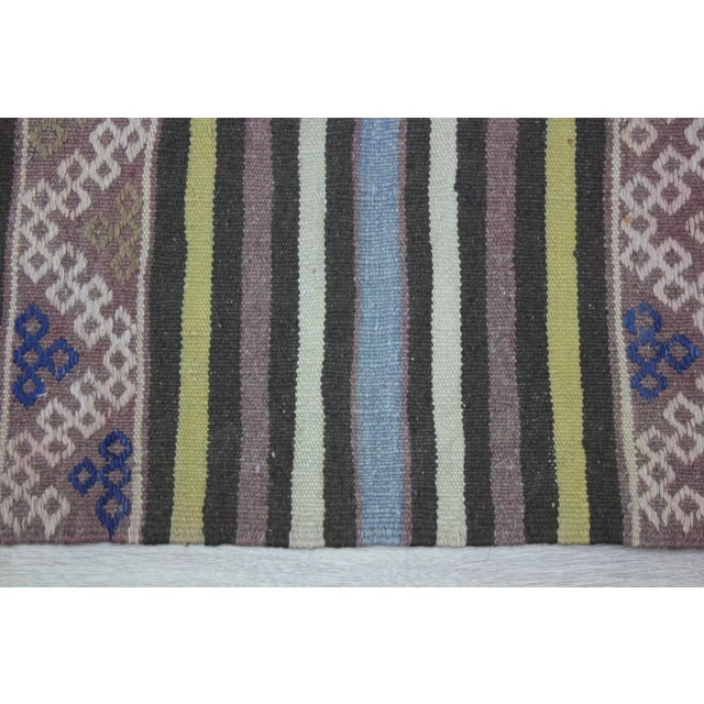 Brown Late 20th Century Rustic Style Turkish Stripe Design Ethnic Wool Kilim Rug For Sale - Image 8 of 13
