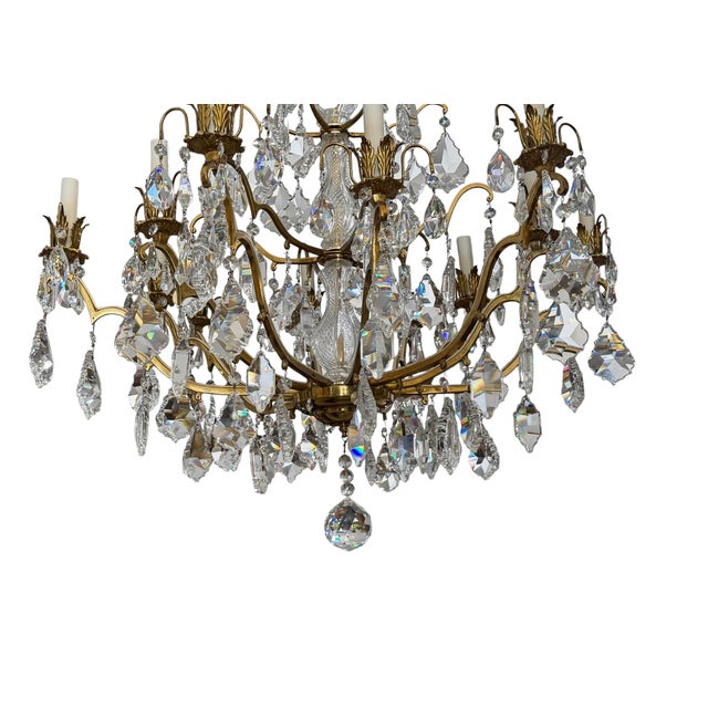 Vintage French Crystal & Bronze Chandelier. Attributed to St Louis.