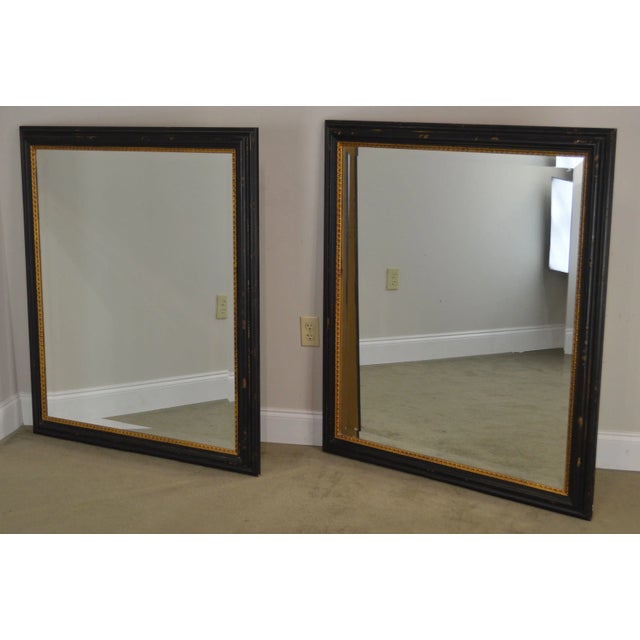 High Quality Pair of Distressed Painted Pair Solid Wood Frame Beveled Wall Mirrors