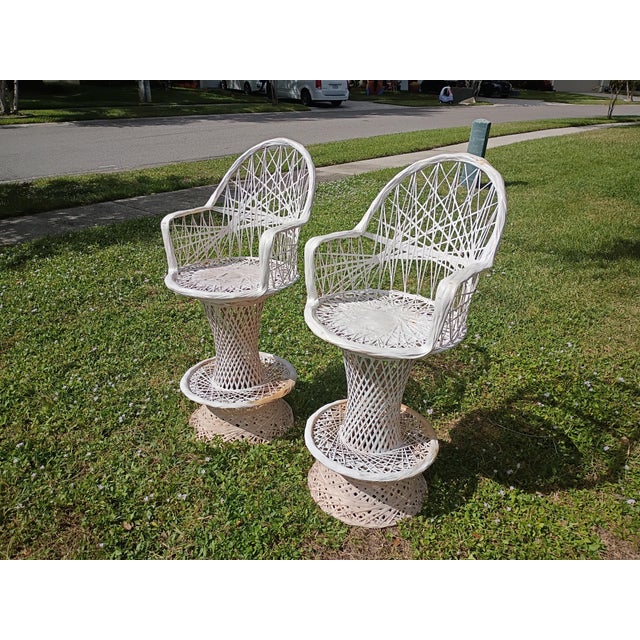 Mid-Century Modern 1960s Pair of Russel Woodard Set Barstools Spun Fiber For Sale - Image 3 of 7