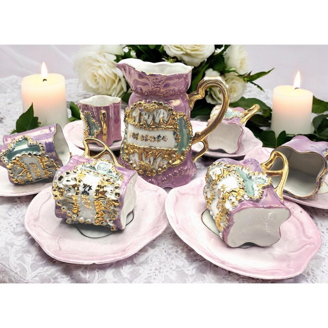 Baroque Porcelain Coffee Service with Gold and Pink Decorations, Set of 13 For Sale - Image 5 of 14