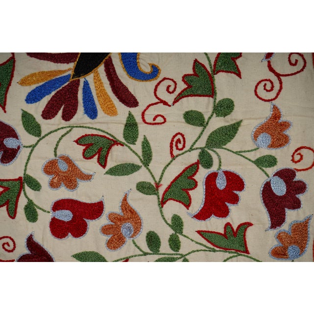 Textile Suzani Embroidered Wall Hanging With Bird & Duck For Sale - Image 7 of 8