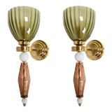 1980s Olive Green, Terracotta Murano Sconces - a Pair For Sale