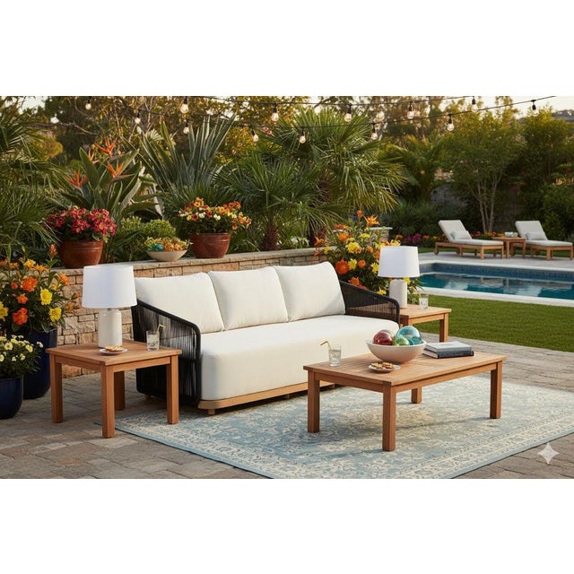 Upgrade your outdoor space with the Alpine Teak Wood Outdoor Sofa, crafted with a durable teak wood frame and elegant...