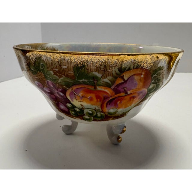 Vintage Japanese Lusterware Footed Teacup & Saucer Gold Iridescent Fruit Design Mid Century Display Cup For Sale In Indianapolis - Image 6 of 8