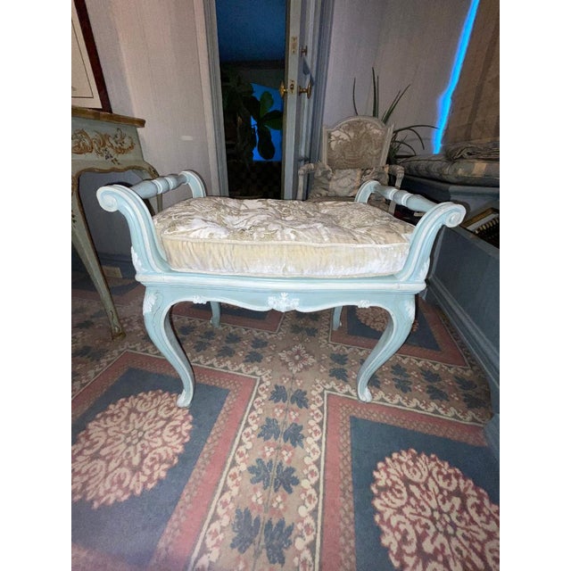 French Provincial Sabina Braxton Velvet Fabric Mini Bench For Sale - Image 3 of 5