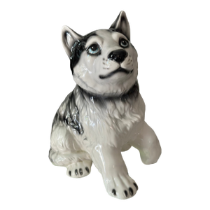 Late 20th Century Vintage Italian Husky Puppy Dog Ceramic Figure Statue Sculpture