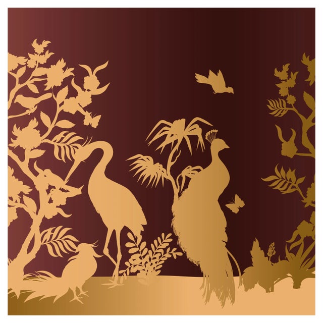 Peacock and Herons Silhouette Fabric Wall Covering by Chiara Mennini for Midsummer-Milano For Sale