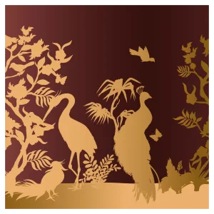 Peacock and Herons Silhouette Fabric Wall Covering by Chiara Mennini for Midsummer-Milano