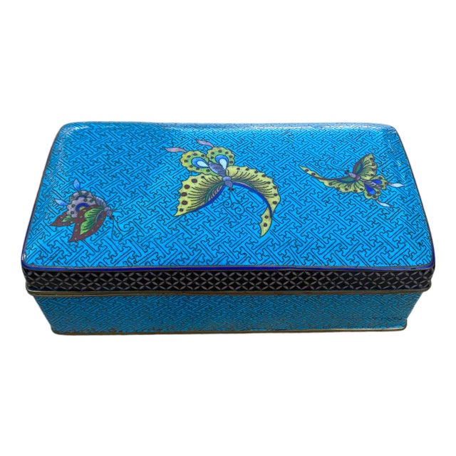 Early 20th C. Chinese Cloisonné Enamel and Brass Box With Butterfly Motif For Sale