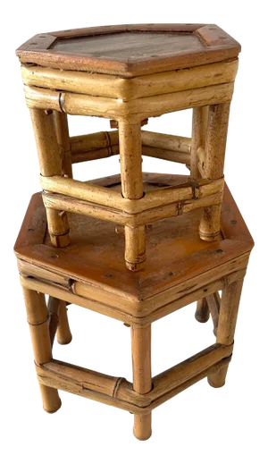 Set/2 Hexagonal Rattan Bamboo Tables