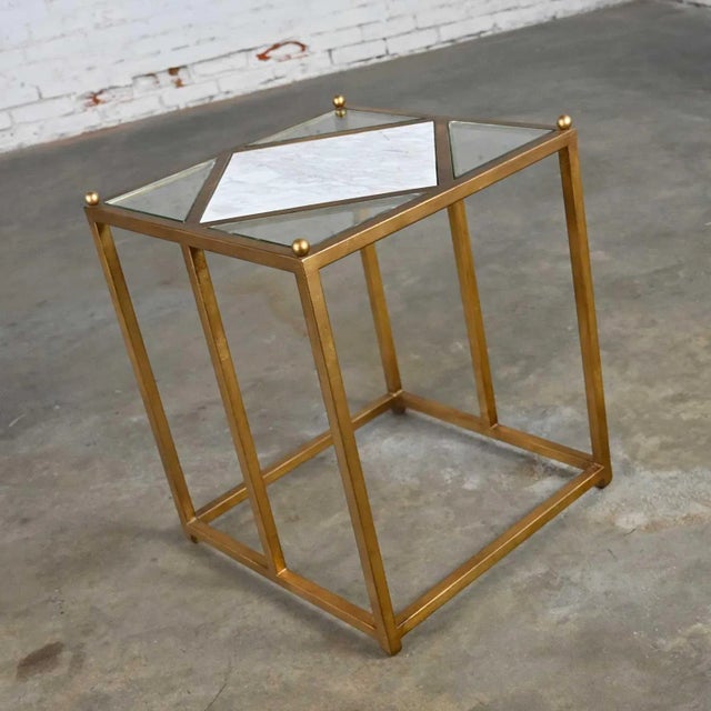 Chelsea House Jamie Merida Collection Iron Antique Gold Leaf Harlequin Side Table For Sale - Image 9 of 18