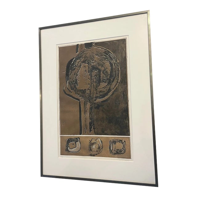 Nice Limited Edition Signed P Eisenberg Silkscreen to F an Abstract Form in Dramatic Black & Brown For Sale