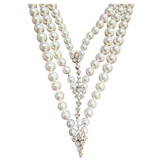 2020s Fine Mikimoto Pearl 6-8 Mm & 34 Diamond Necklace in 18 Karat White Gold For Sale - Image 5 of 8